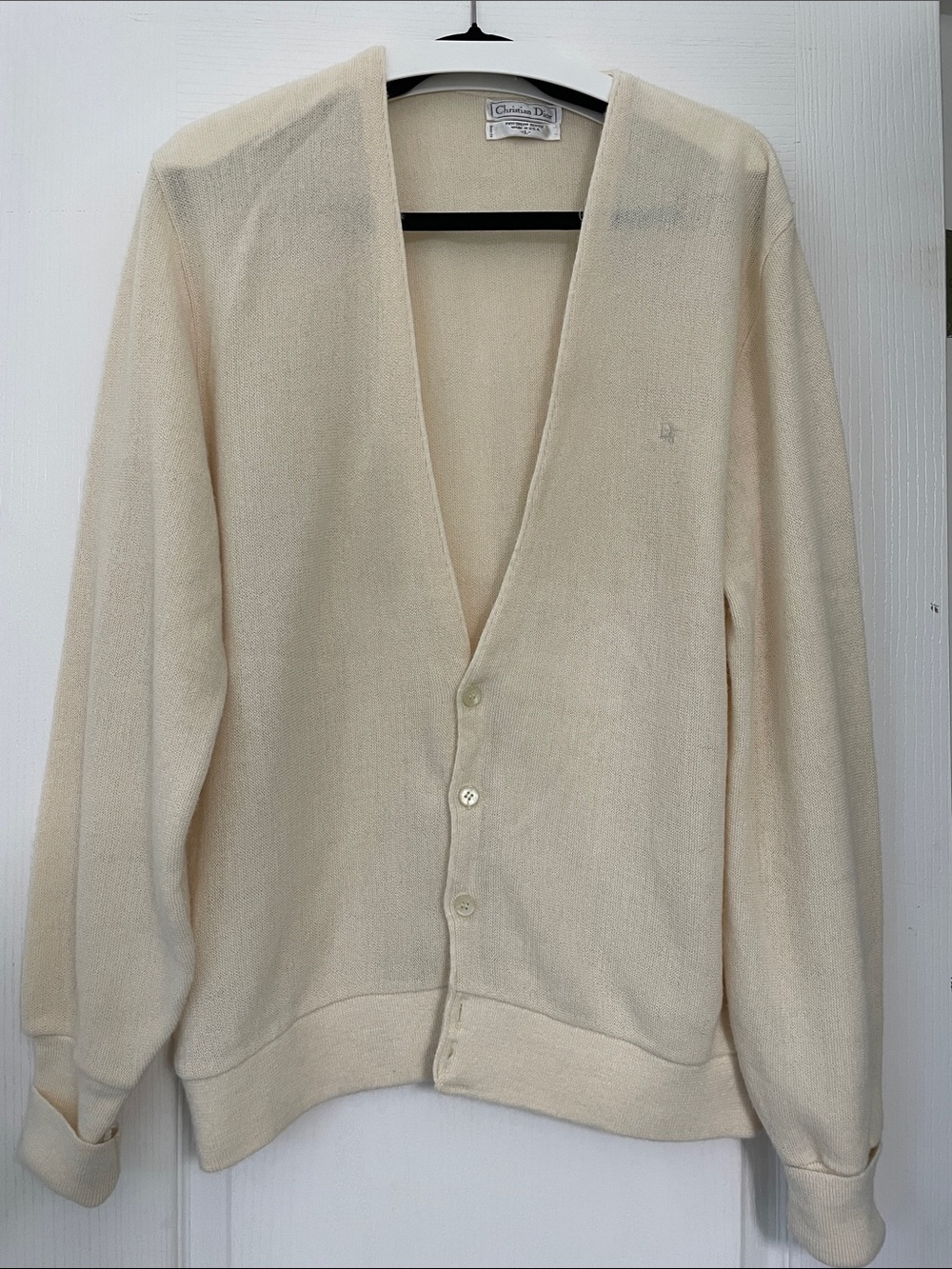 Dior Christian Dior vintage cardigan ivory Orlon Acrylic  L made in USA 50s 60s